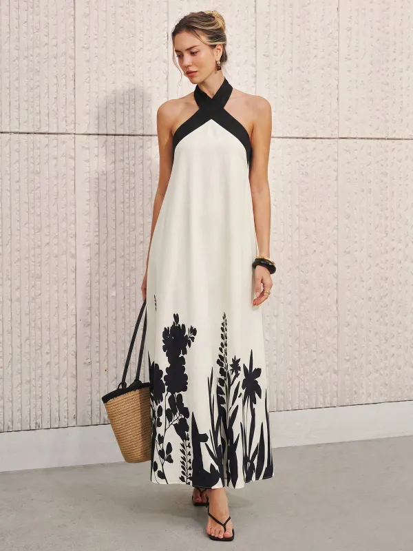 Halter Neck Floral Print Midi Dress made by COMMENSE