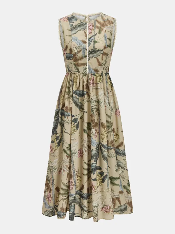 Cotton Blend Botanical Printed Maxi Dress made by COMMENSE