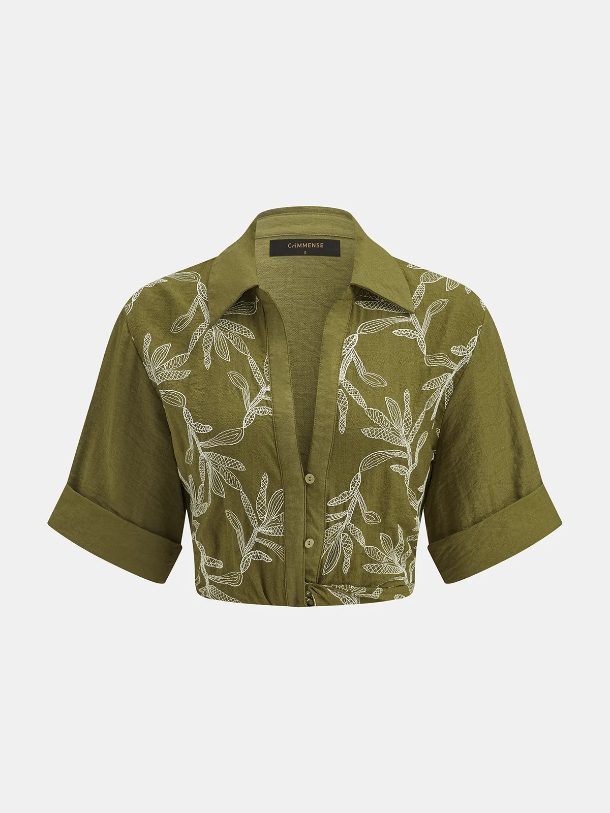 Cotton Linen Leaf Embroidered Shirt & Shorts Set sold by COMMENSE product image thumbnail 2