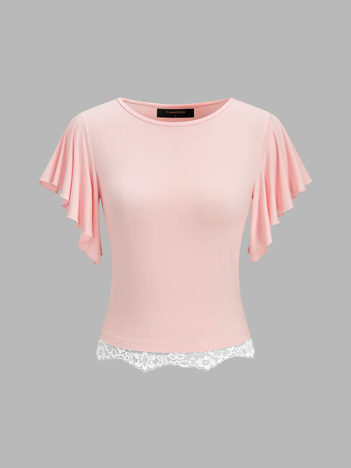 Flutter Sleeve Lace Trim Top sold by COMMENSE