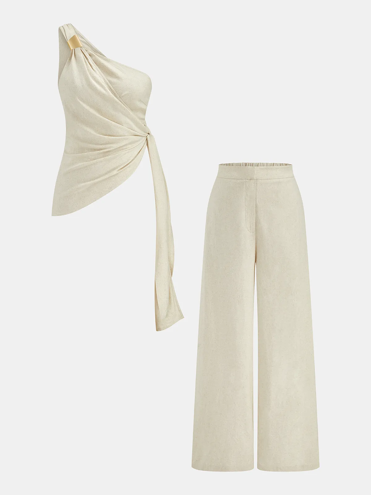 Linen Blend One Shoulder Top & Pants Set sold by COMMENSE
