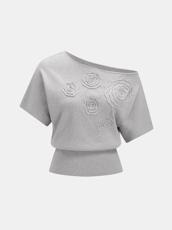 Off Shoulder Floral Applique Knit Top made by COMMENSE