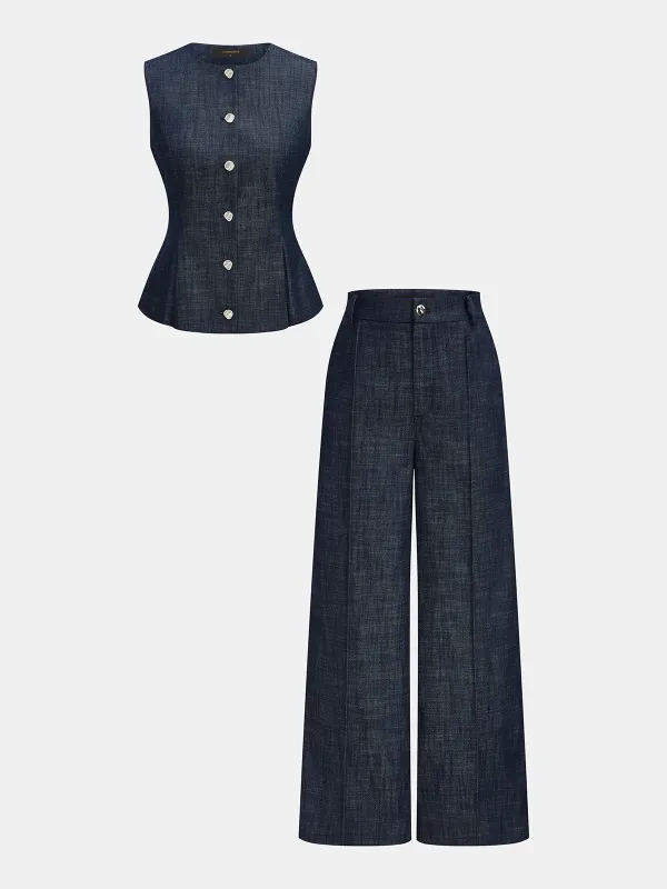 Cotton Blend Sleeveless Top & Pants Set made by COMMENSE