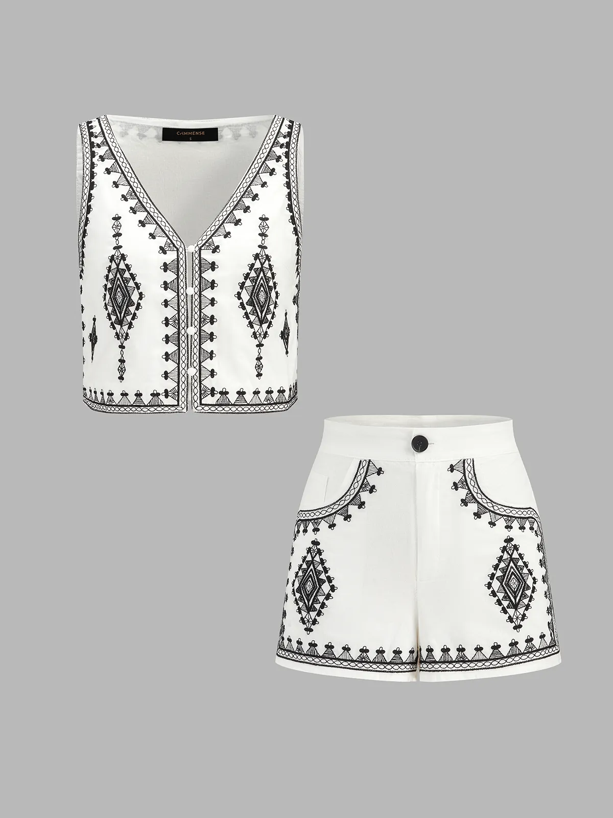 Embroidered Cotton Blend Vest & Shorts Set sold by COMMENSE