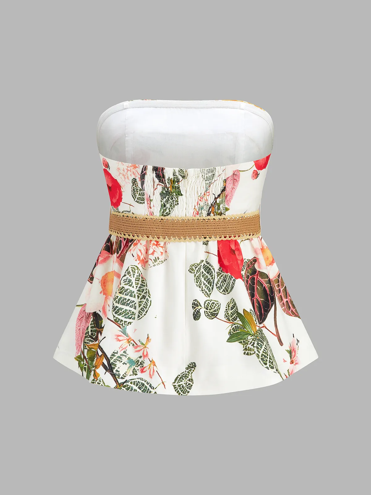 Floral Print Belted Strapless Top & Shorts Set sold by COMMENSE product image thumbnail 3