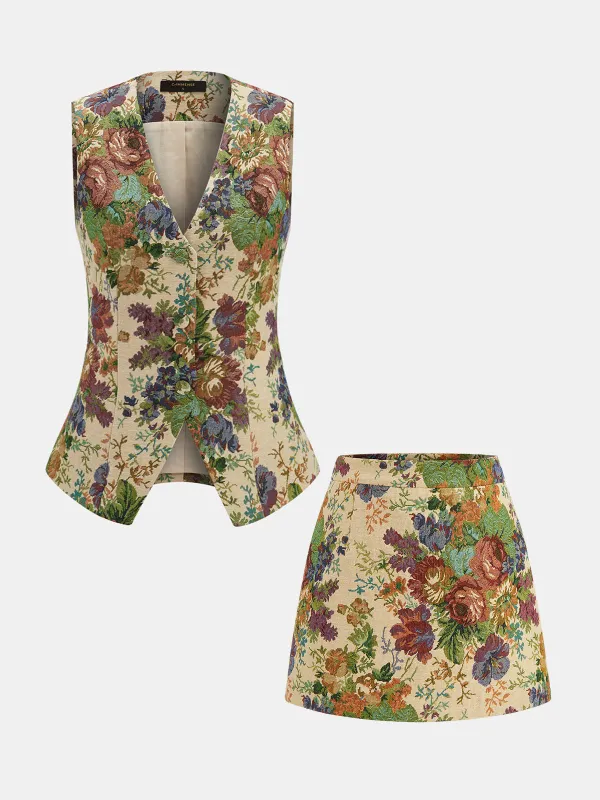 Floral Print Vest & Mini Skirt Set made by COMMENSE