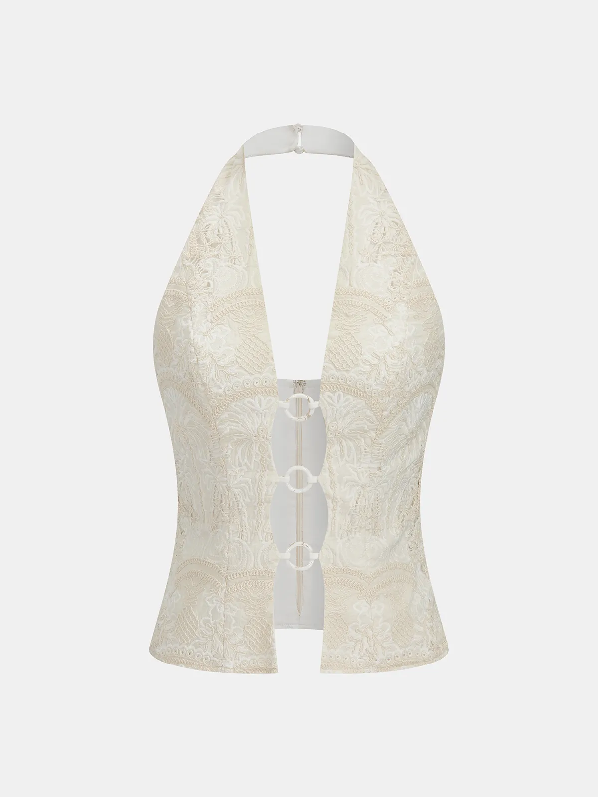 Embroidered Cotton Blend Halter Tank Top sold by COMMENSE