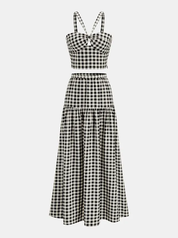 Gingham Cotton Blend Cami Top & Skirt Set made by COMMENSE