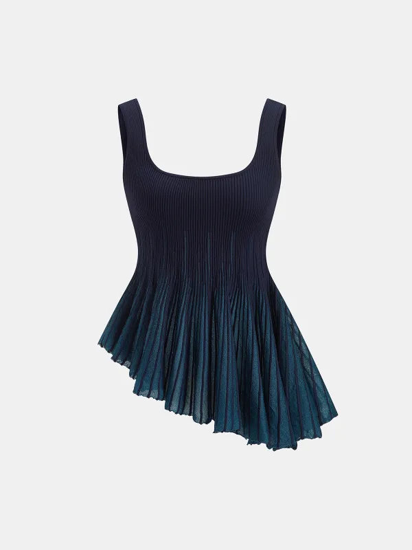 Asymmetrical Ribbed Knit Peplum Tank Top made by COMMENSE
