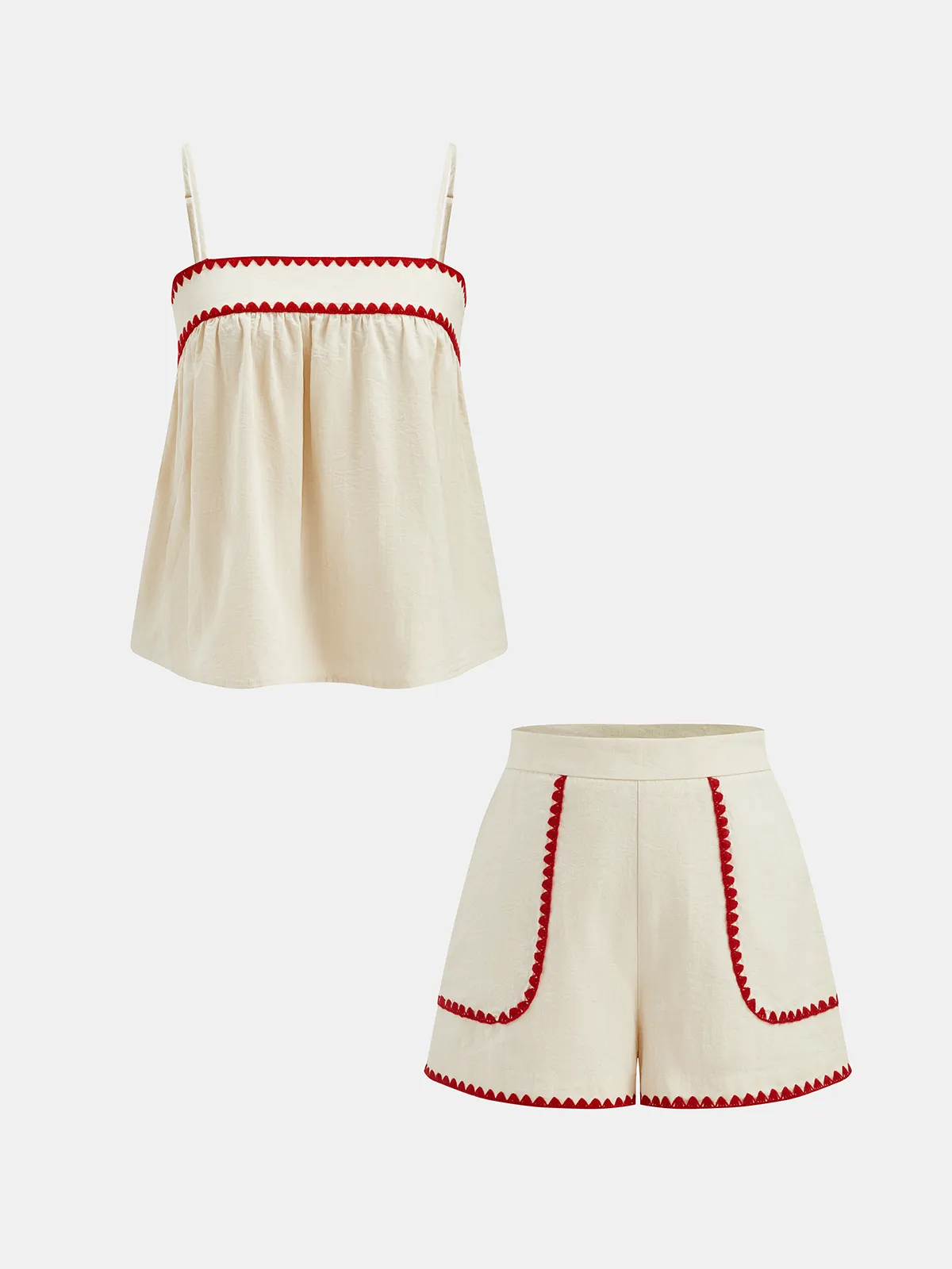 Cotton Blend Wave Edge Cami Top & Shorts Set sold by COMMENSE