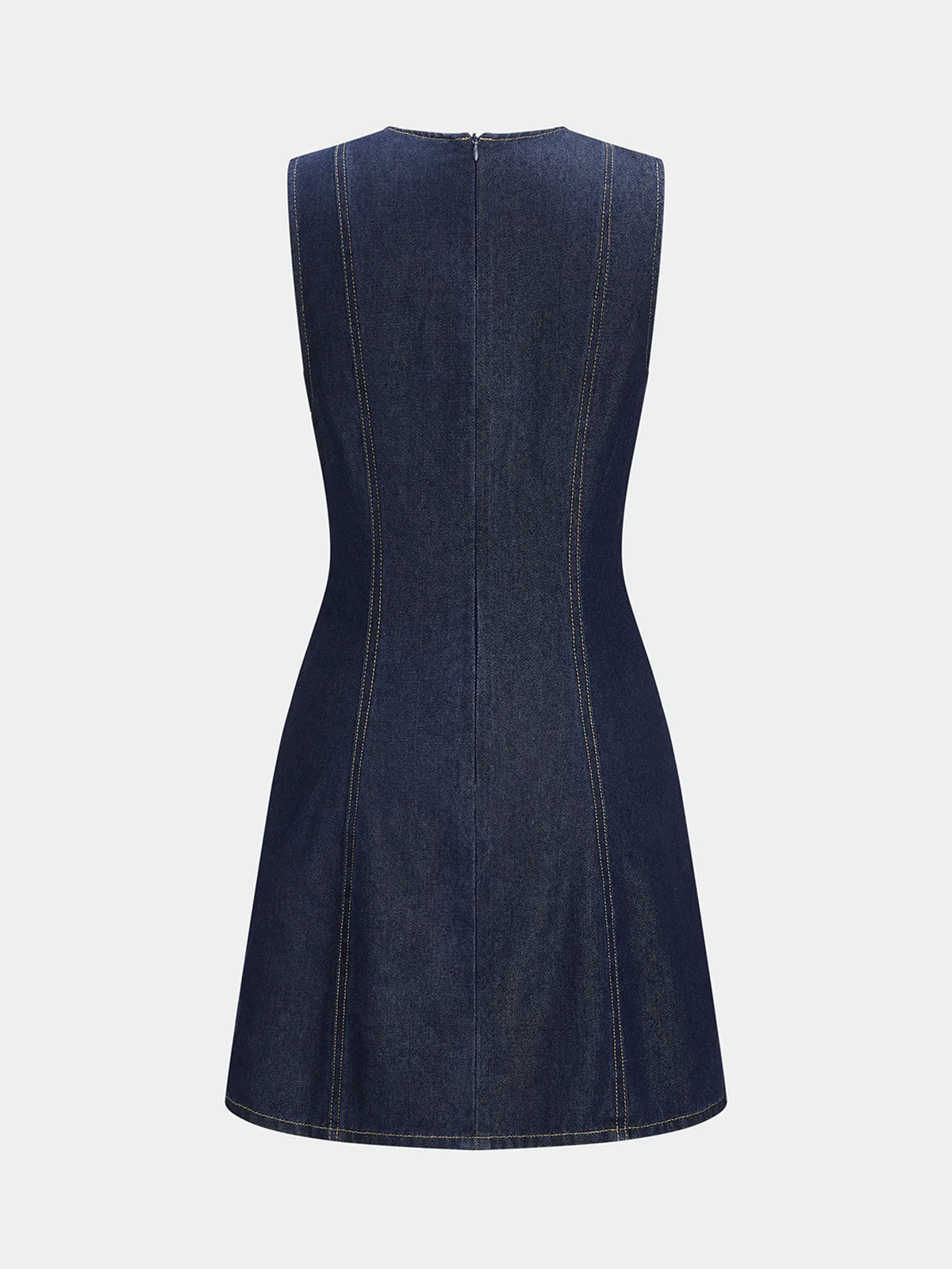 Scallop Button Front Sleeveless Denim Mini Dress sold by COMMENSE product image thumbnail 2