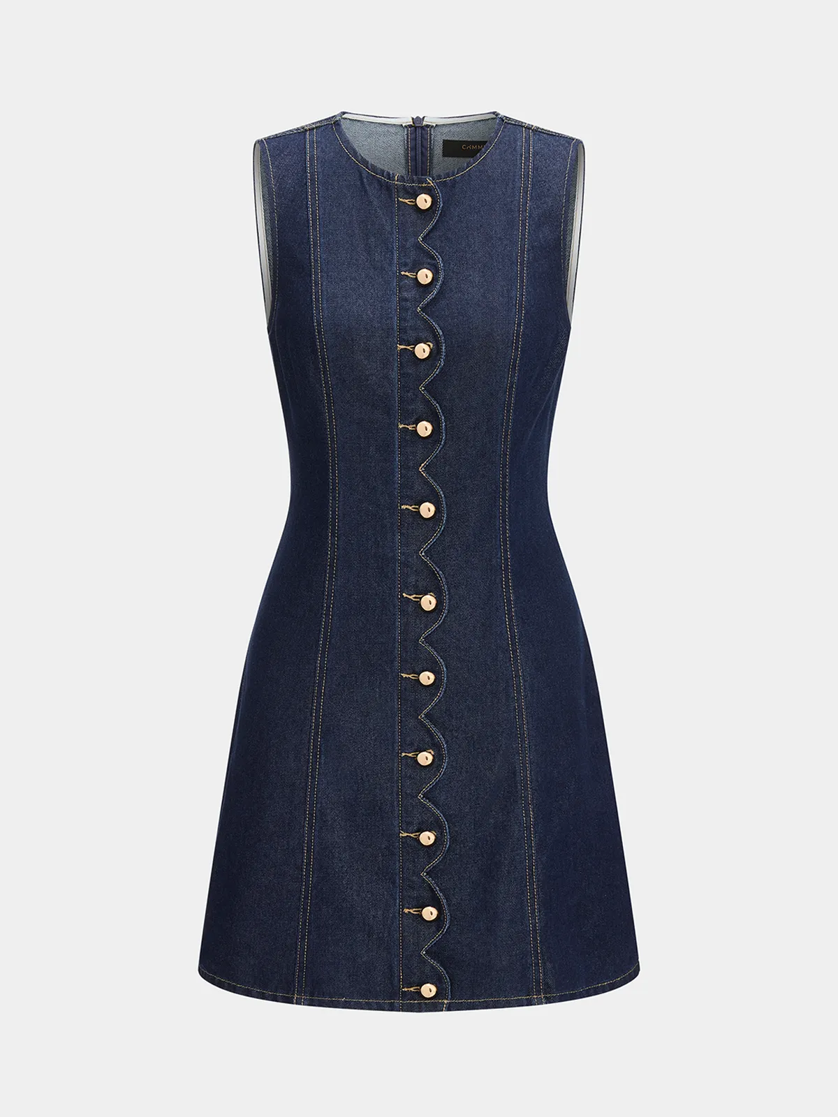 Scallop Button Front Sleeveless Denim Mini Dress sold by COMMENSE