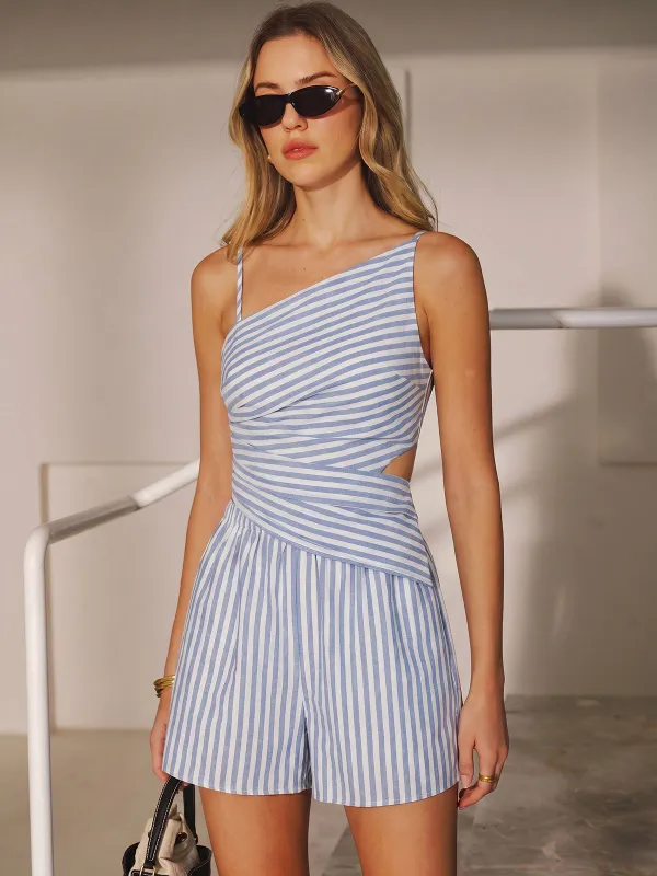 Striped Cotton Blend Cutout Top & Shorts Set made by COMMENSE