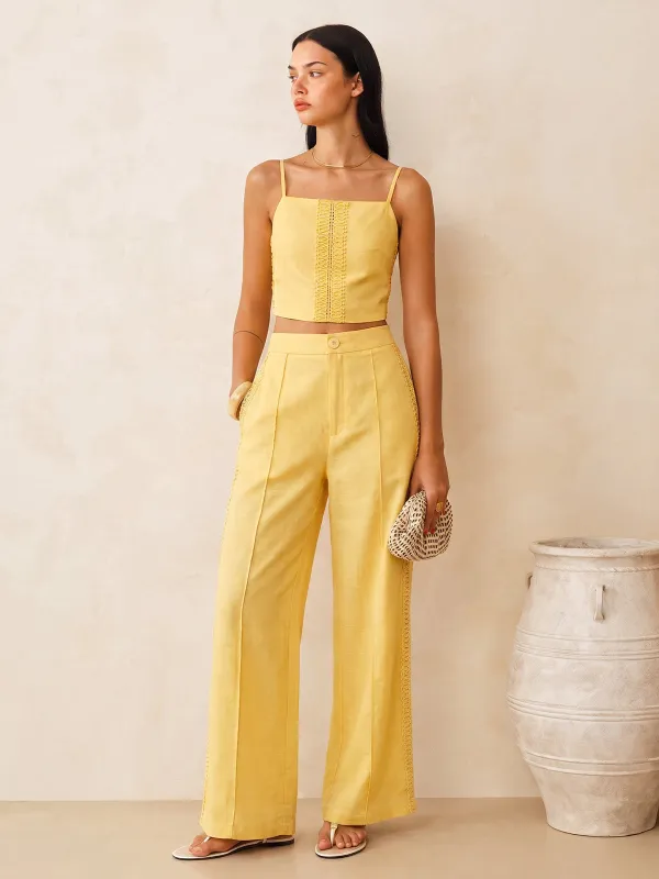 Cotton Linen Lace Trim Cami Top & Pants Set made by COMMENSE