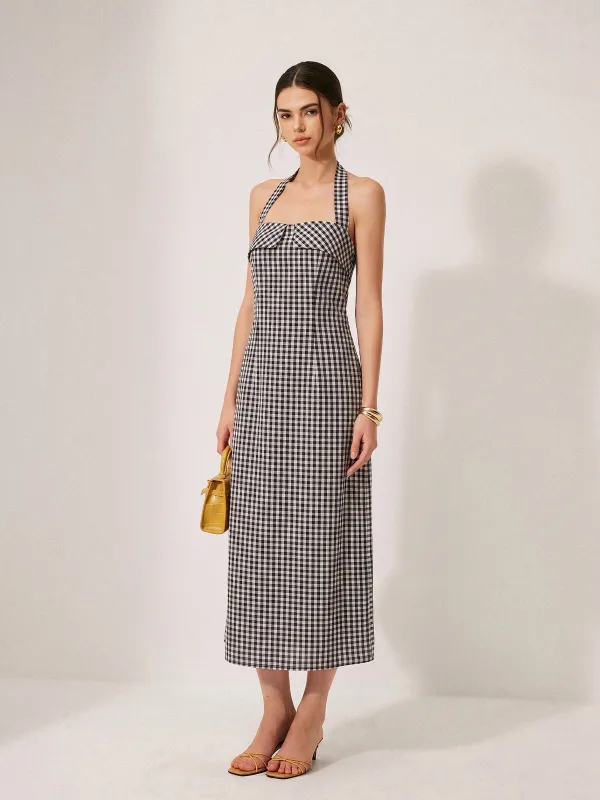 Gingham Halter Cotton Midi Dress made by COMMENSE