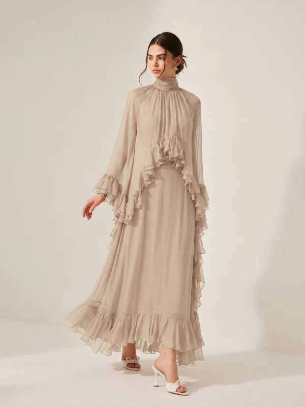 Ruffle Chiffon Cami Dress & Cover Up Two Piece Set made by COMMENSE