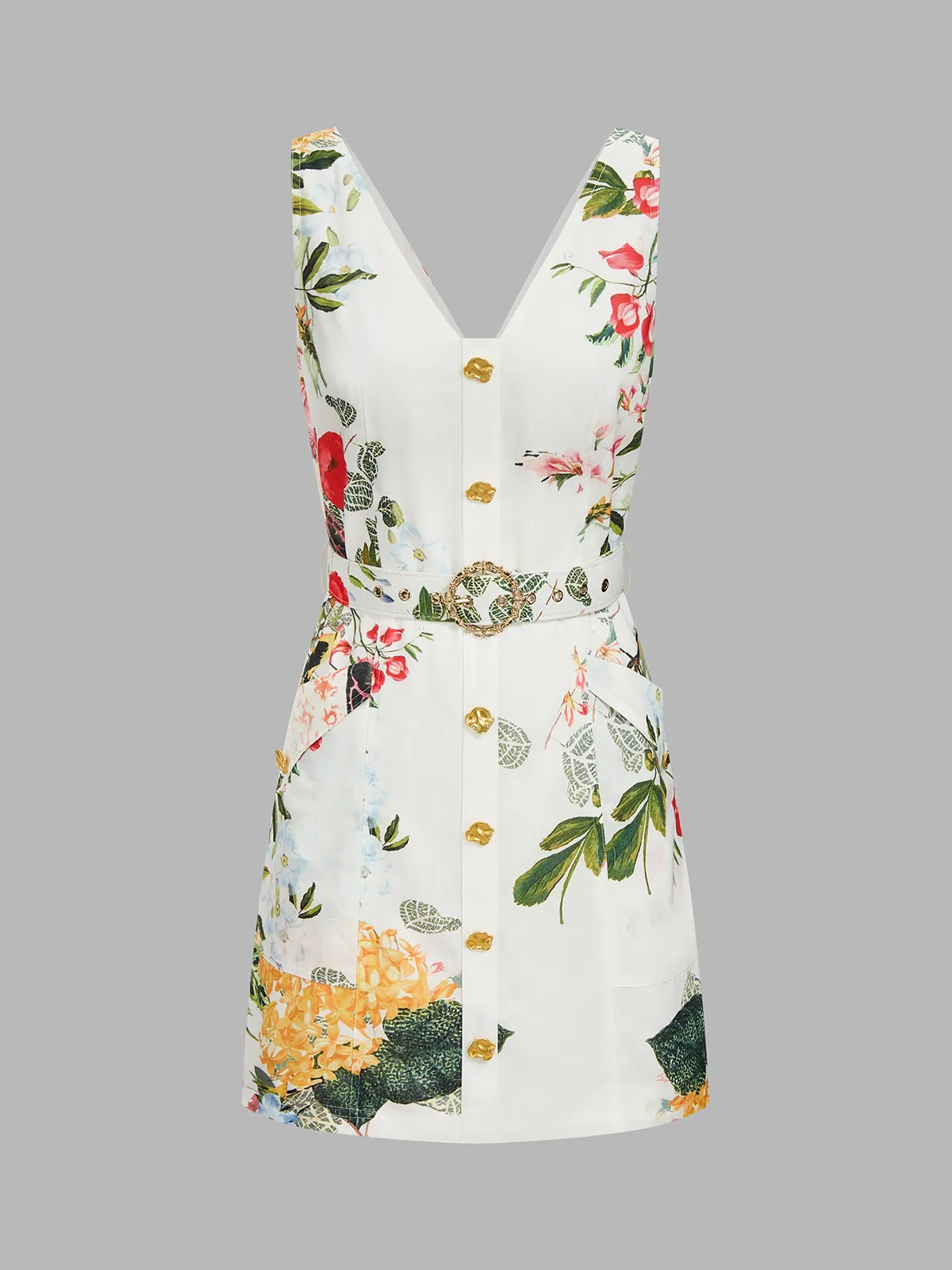 Floral Print Sleeveless Belted Mini Dress sold by COMMENSE