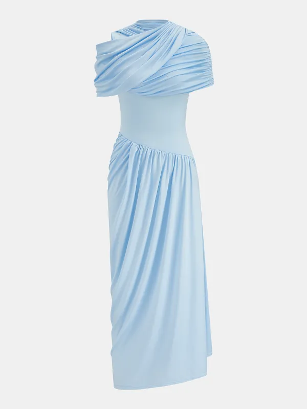 Removable Cape Asymmetrical Draped Maxi Dress made by COMMENSE