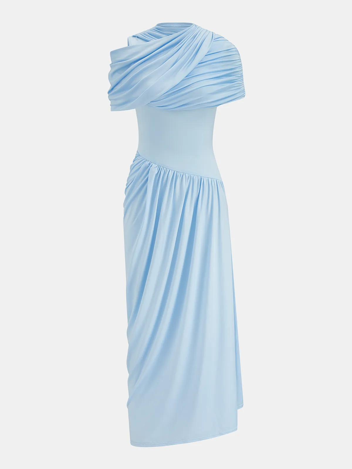Removable Cape Asymmetrical Draped Maxi Dress sold by COMMENSE