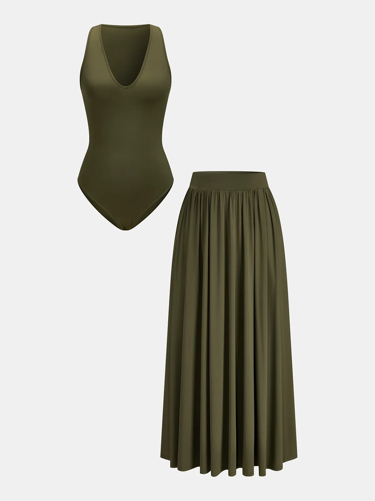 V Neck Sleeveless Bodysuit & Maxi Skirt Set sold by COMMENSE
