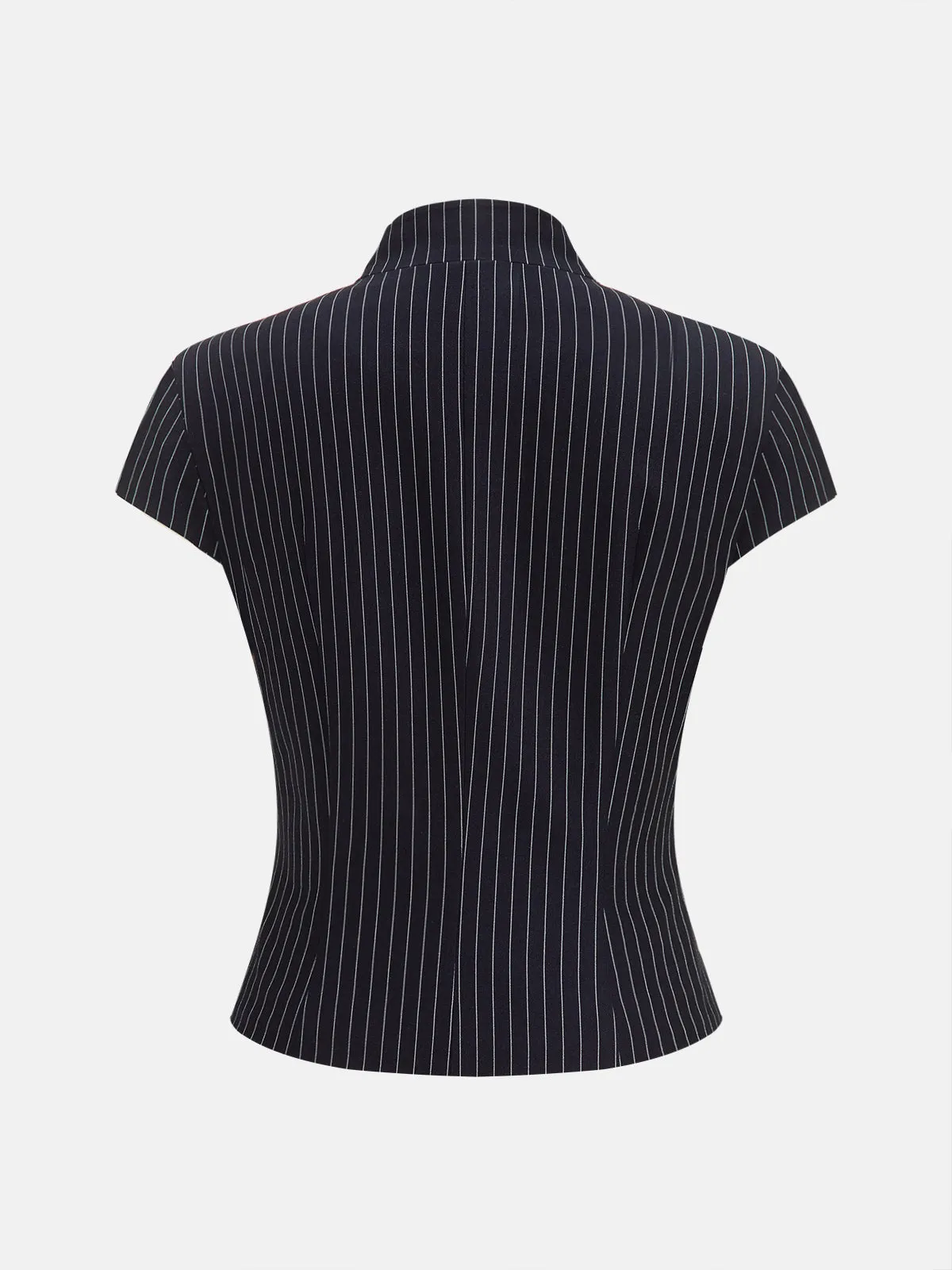 Pinstriped Button-Front Stand Collar Blouse sold by COMMENSE product image thumbnail 2