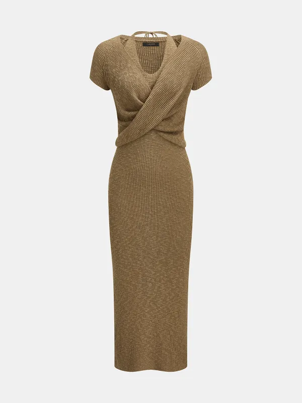 Cross Front Knit Top & Halter Maxi Dress Set made by COMMENSE