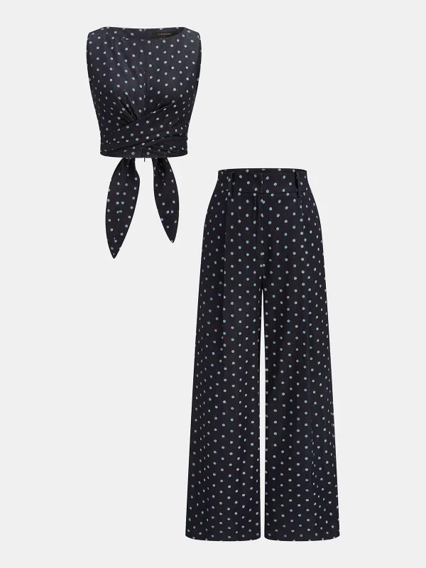 Denim Polka Dot Crop Top & Pants Set made by COMMENSE