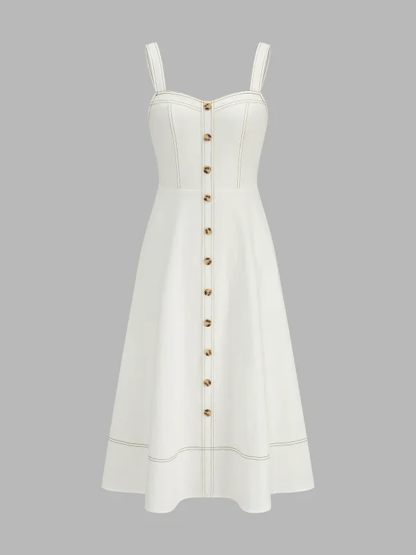 Contrast Stitch Button Front Midi Cami Dress made by COMMENSE