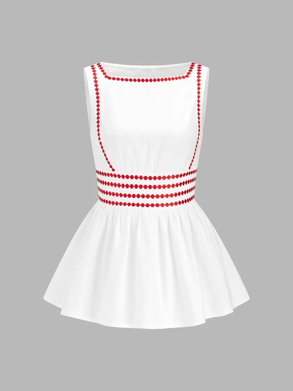 Cotton Embroidered Peplum Sleeveless Tank Top made by COMMENSE