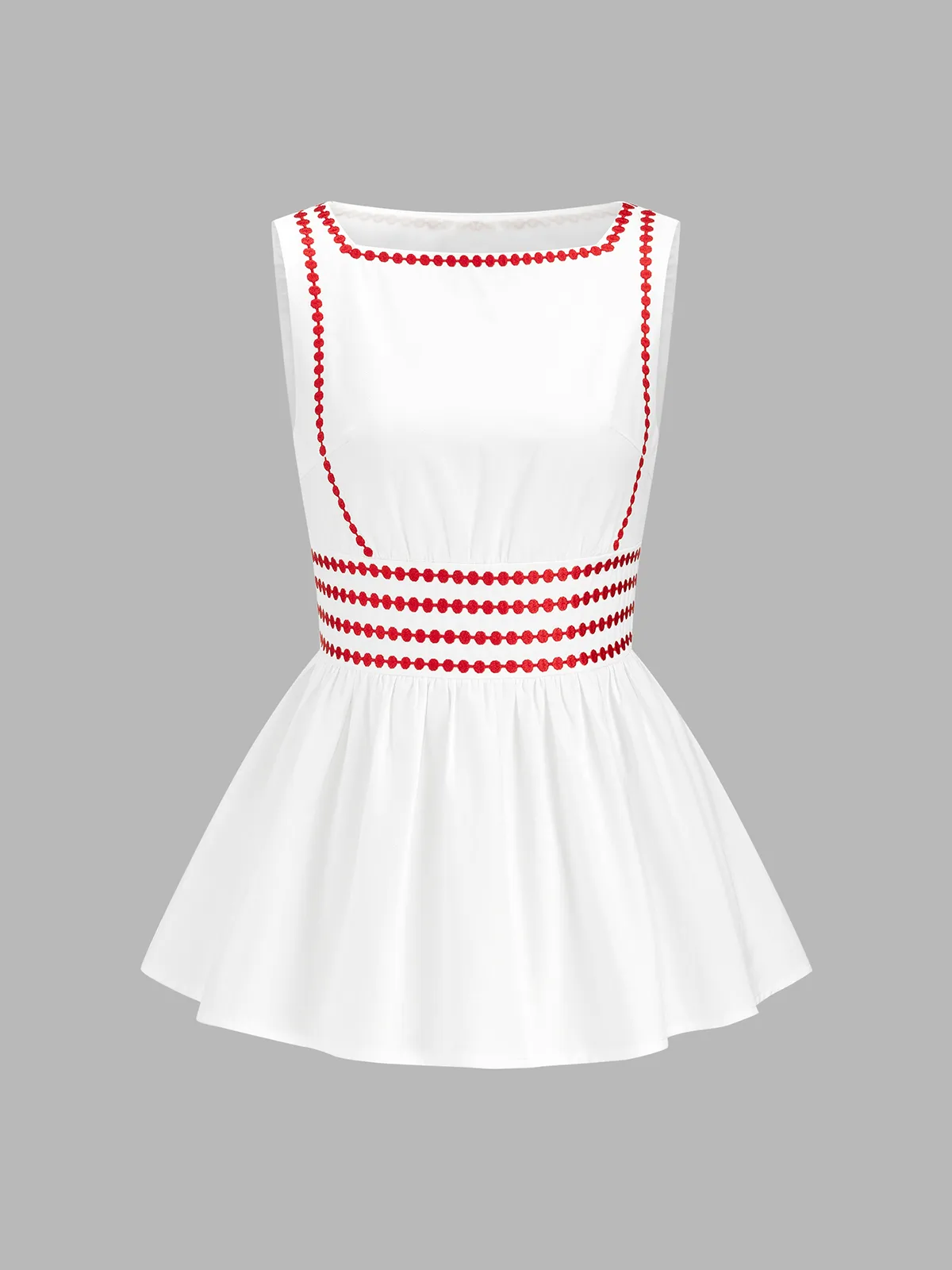Cotton Embroidered Peplum Sleeveless Tank Top sold by COMMENSE