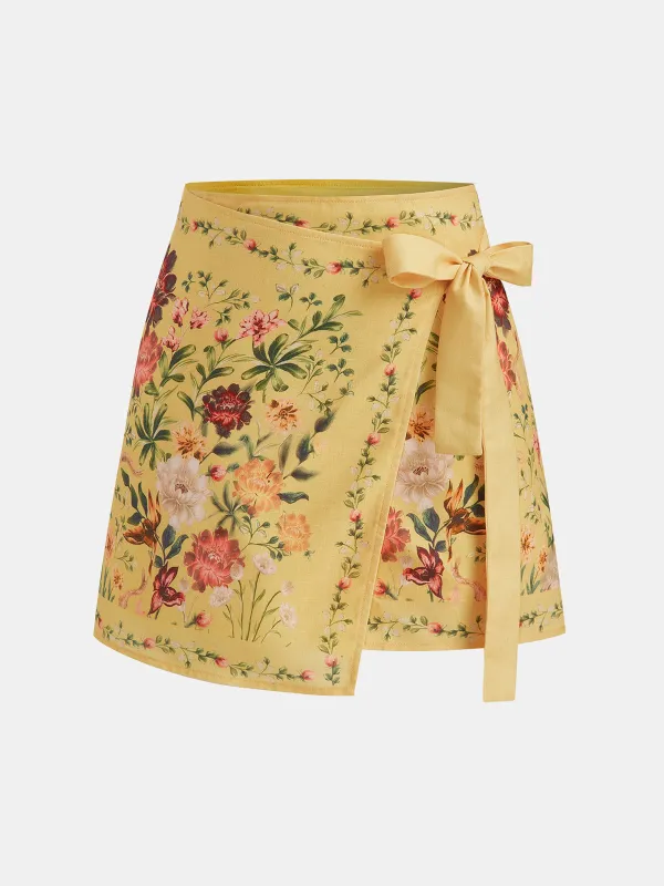 Floral Print Tie Wrap Mini Skirt made by COMMENSE