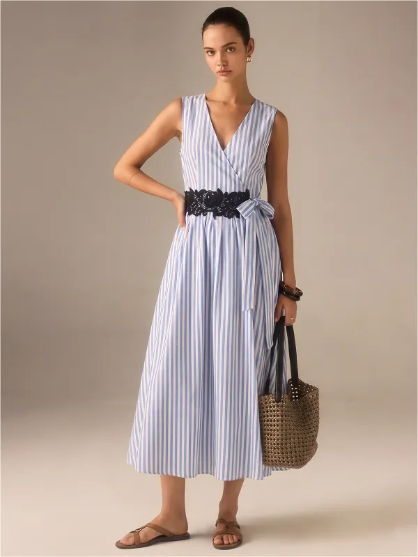 Sleeveless Striped Lace Waist Midi Dress made by COMMENSE