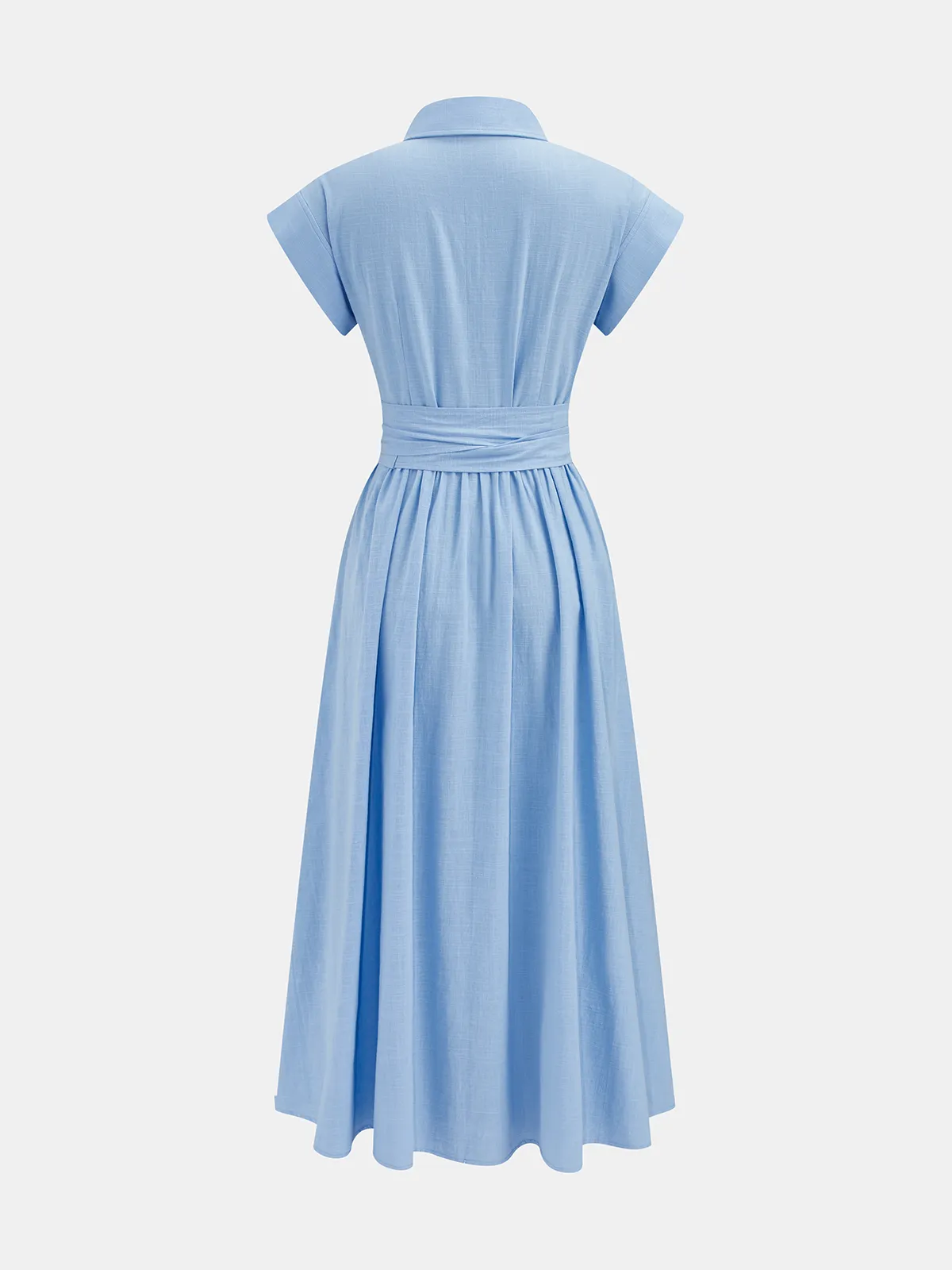 Cotton Belted Short Sleeve Midi Shirt Dress sold by COMMENSE product image thumbnail 2