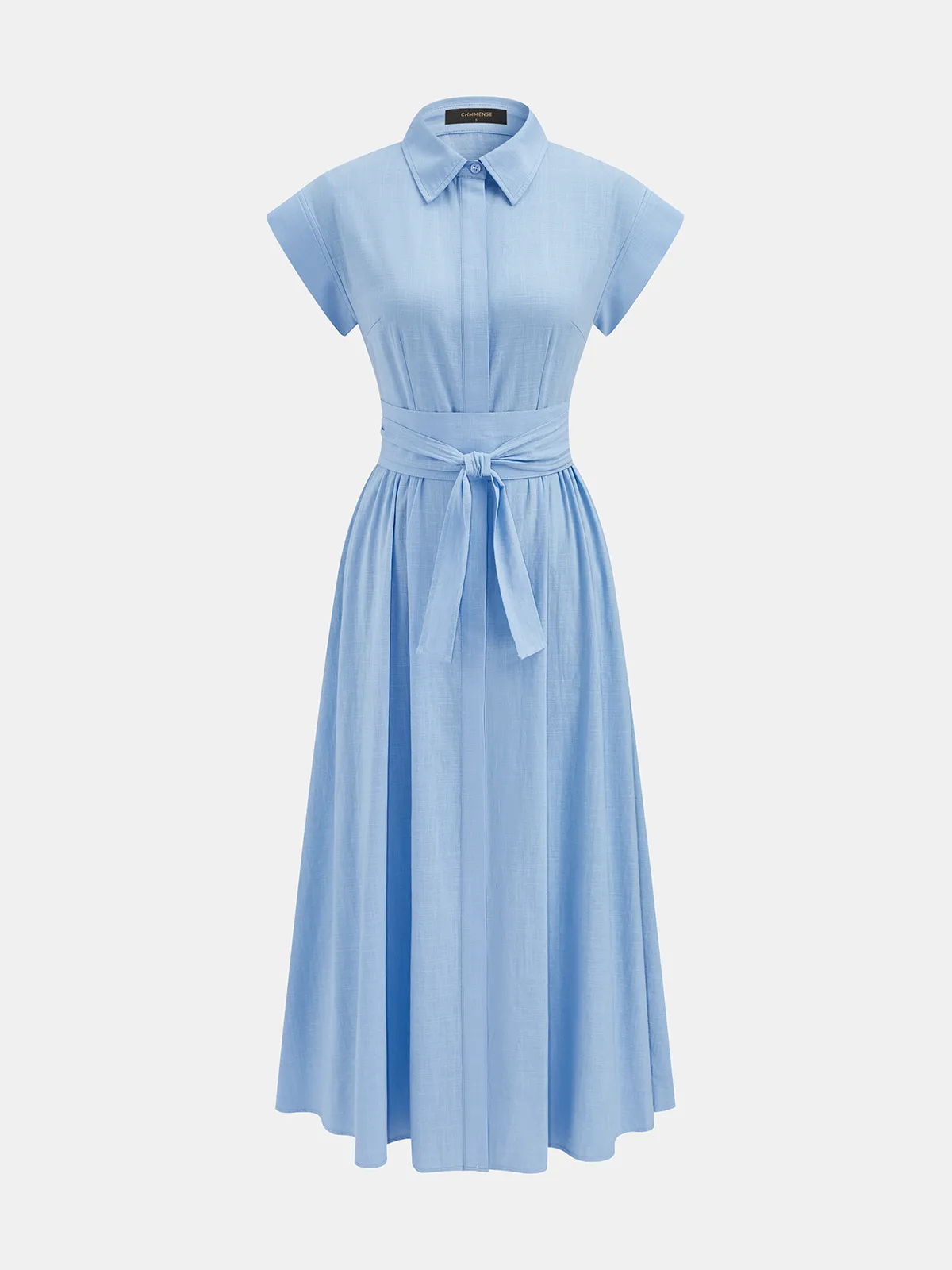 Cotton Belted Short Sleeve Midi Shirt Dress sold by COMMENSE