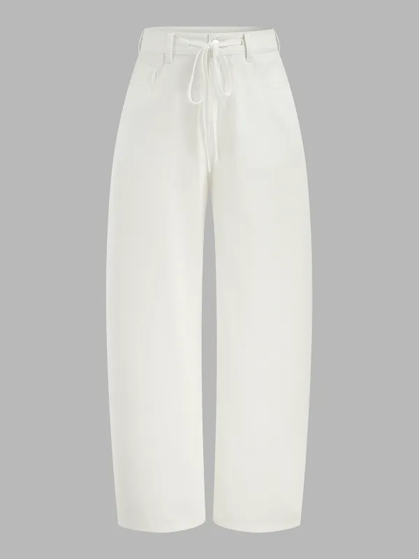 Drawstring Barrel Wide Leg Jeans made by COMMENSE