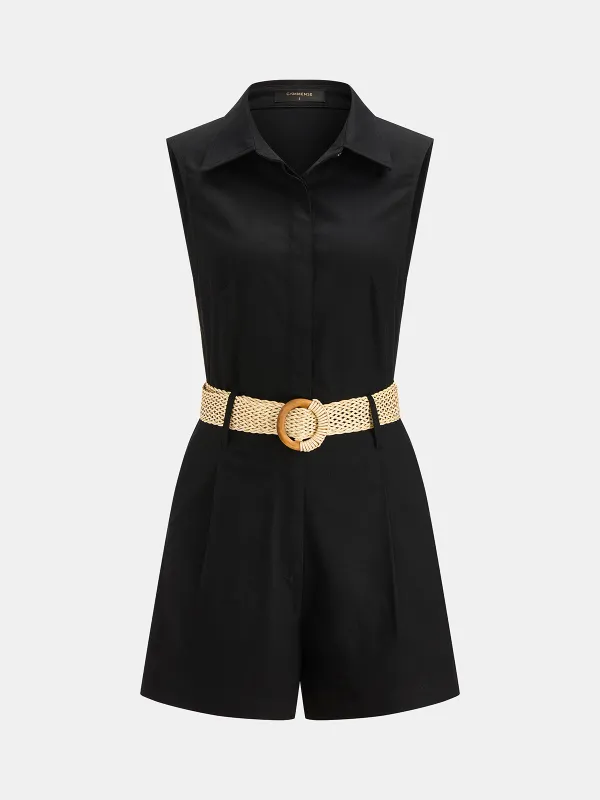 Linen Blend Belted Sleeveless Romper made by COMMENSE