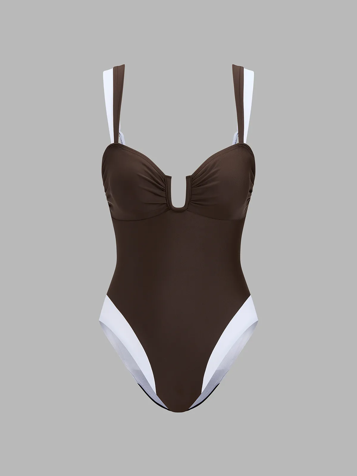 Color Block U Cut One Piece Swimsuit sold by COMMENSE