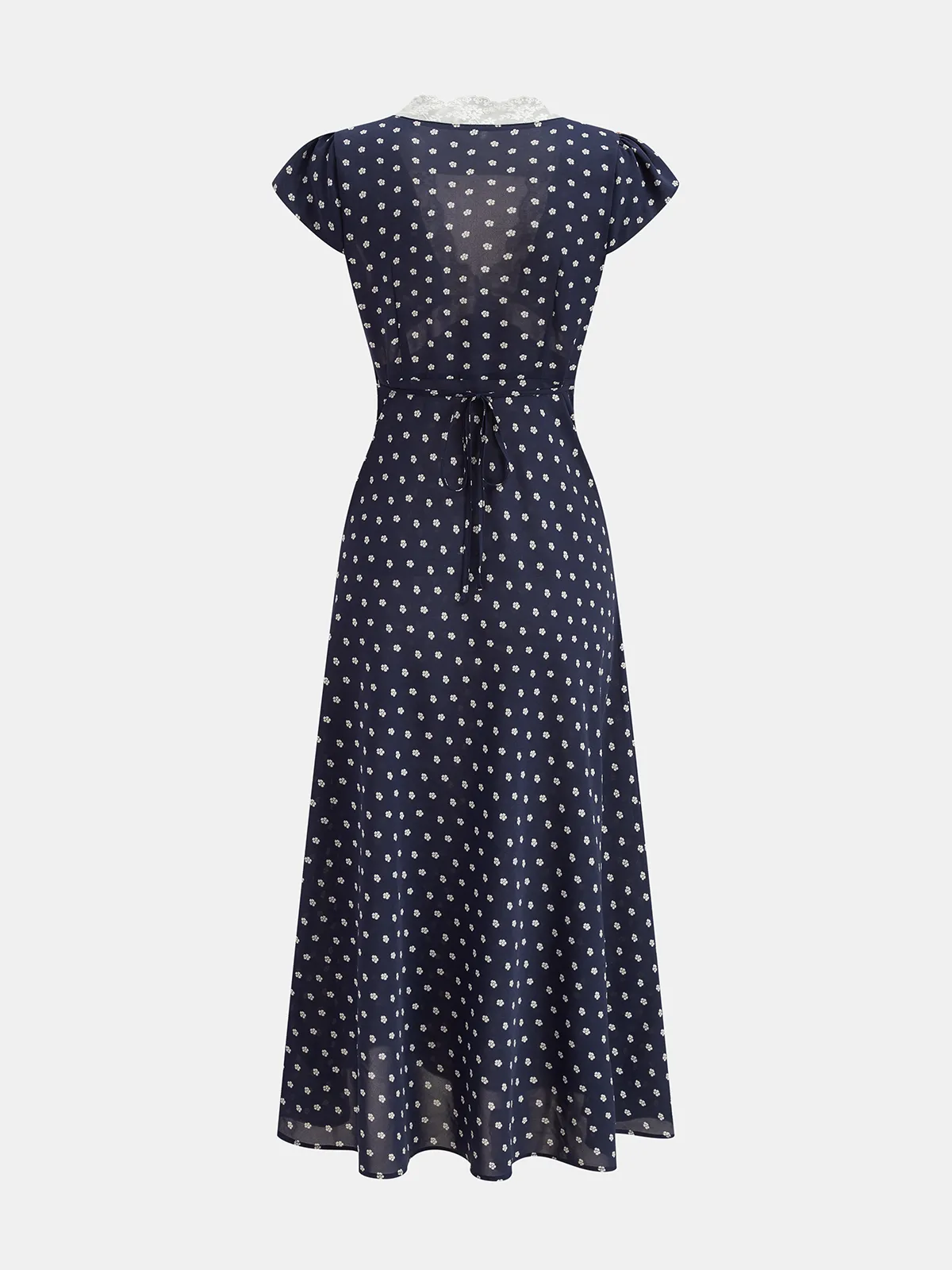 Ditsy Floral Lace Trim V-Neck Maxi Dress sold by COMMENSE product image thumbnail 2