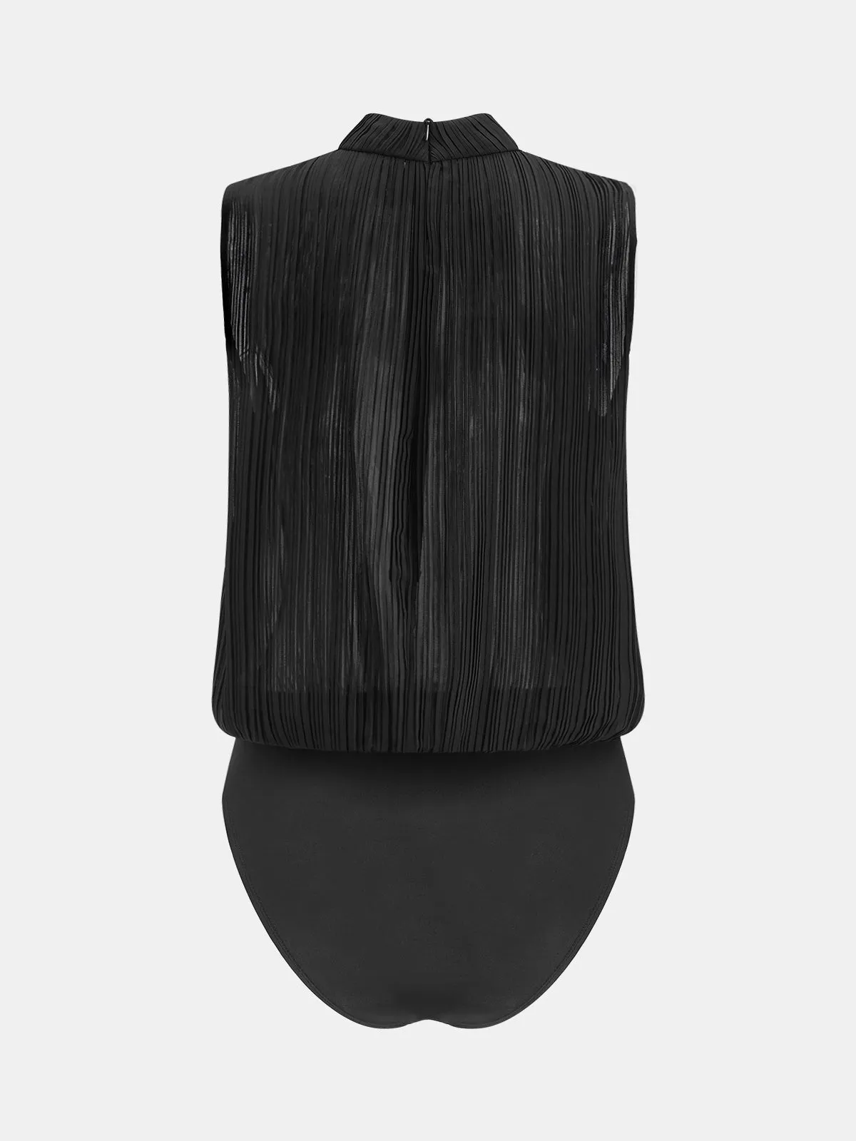Pearl Neckline Pleated Sleeveless Bodysuit sold by COMMENSE product image thumbnail 3