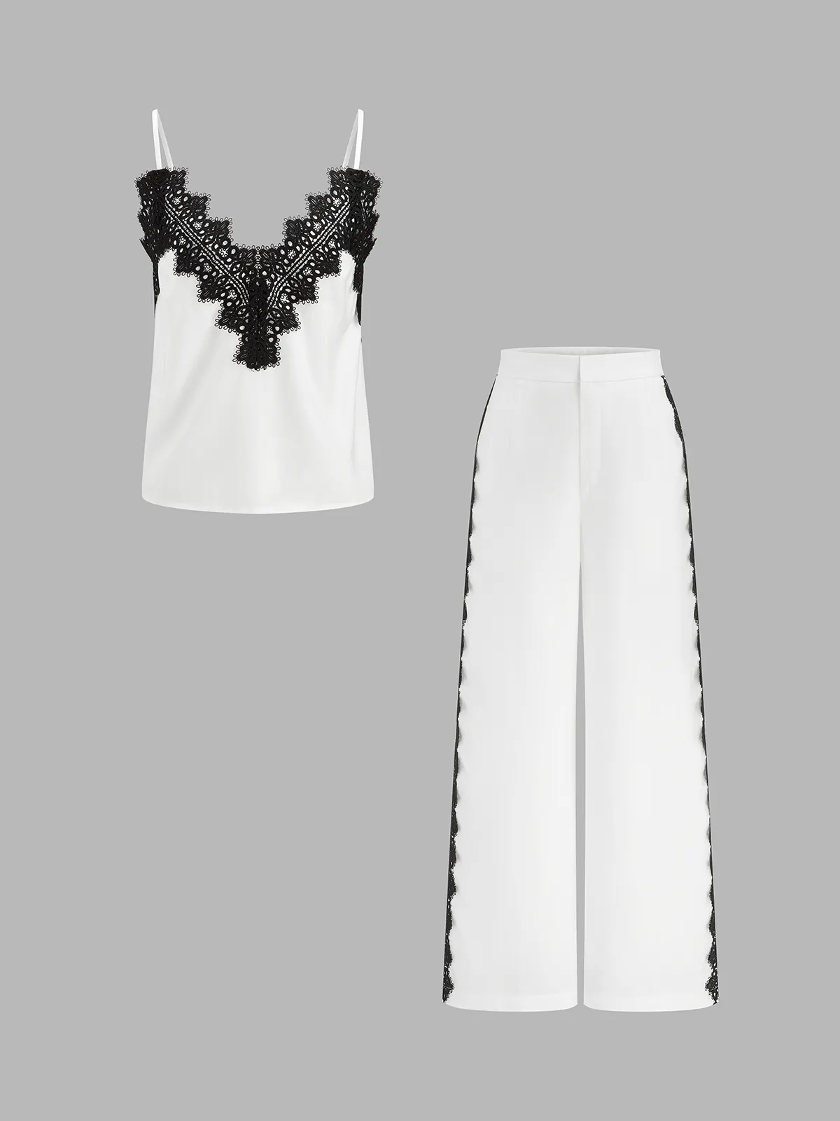 Lace Trim Cami Top & Wide Leg Pants Set sold by COMMENSE product image thumbnail 2