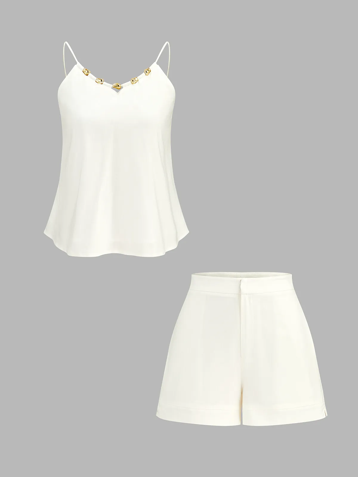 Linen Blend Metal Detail Cami Top & Shorts Set sold by COMMENSE product image thumbnail 2
