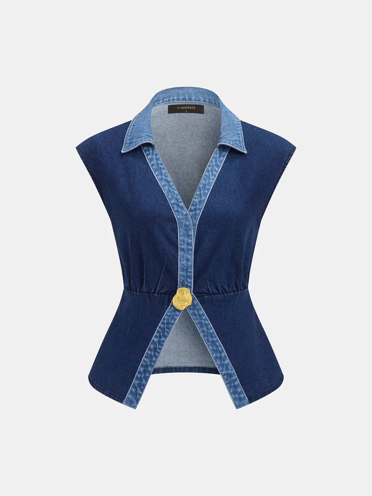 Contrast Trim Cinched Waist Sleeveless Denim Top sold by COMMENSE product image thumbnail 2