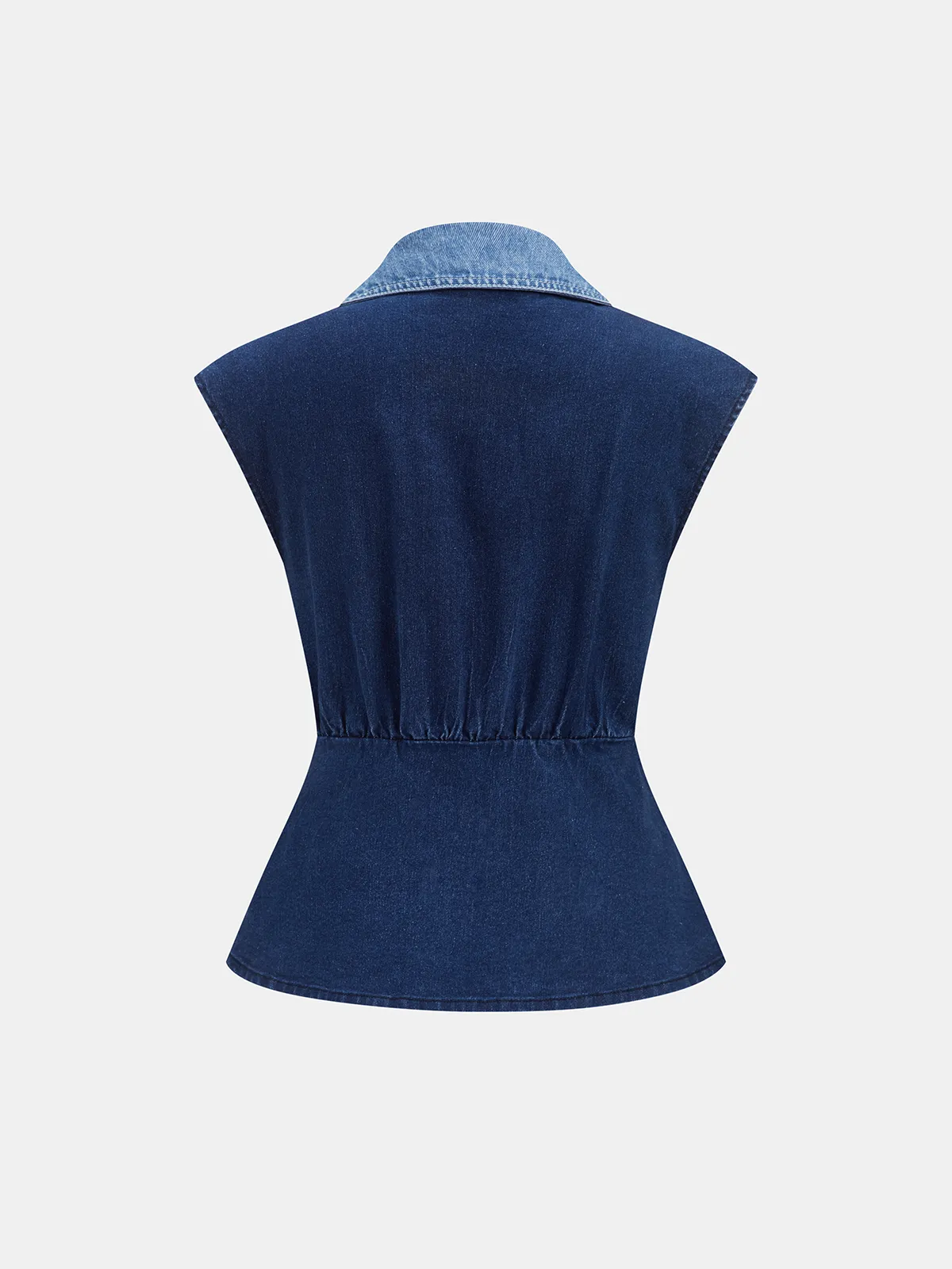 Contrast Trim Cinched Waist Sleeveless Denim Top sold by COMMENSE product image thumbnail 3
