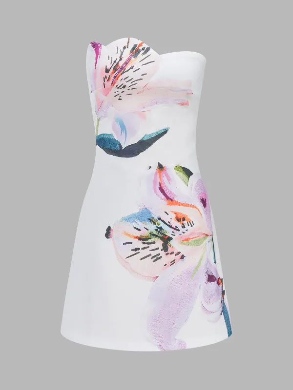 Floral Print Strapless A-Line Mini Dress made by COMMENSE