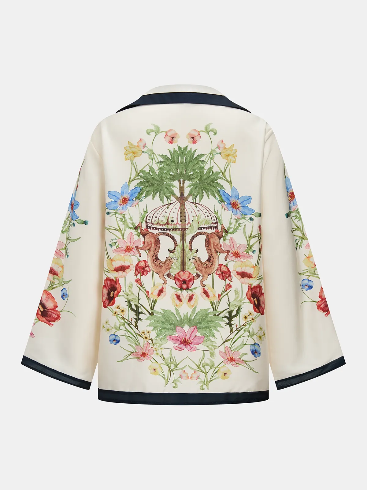 Contrast Trim Satin Floral Print Blouse sold by COMMENSE product image thumbnail 2