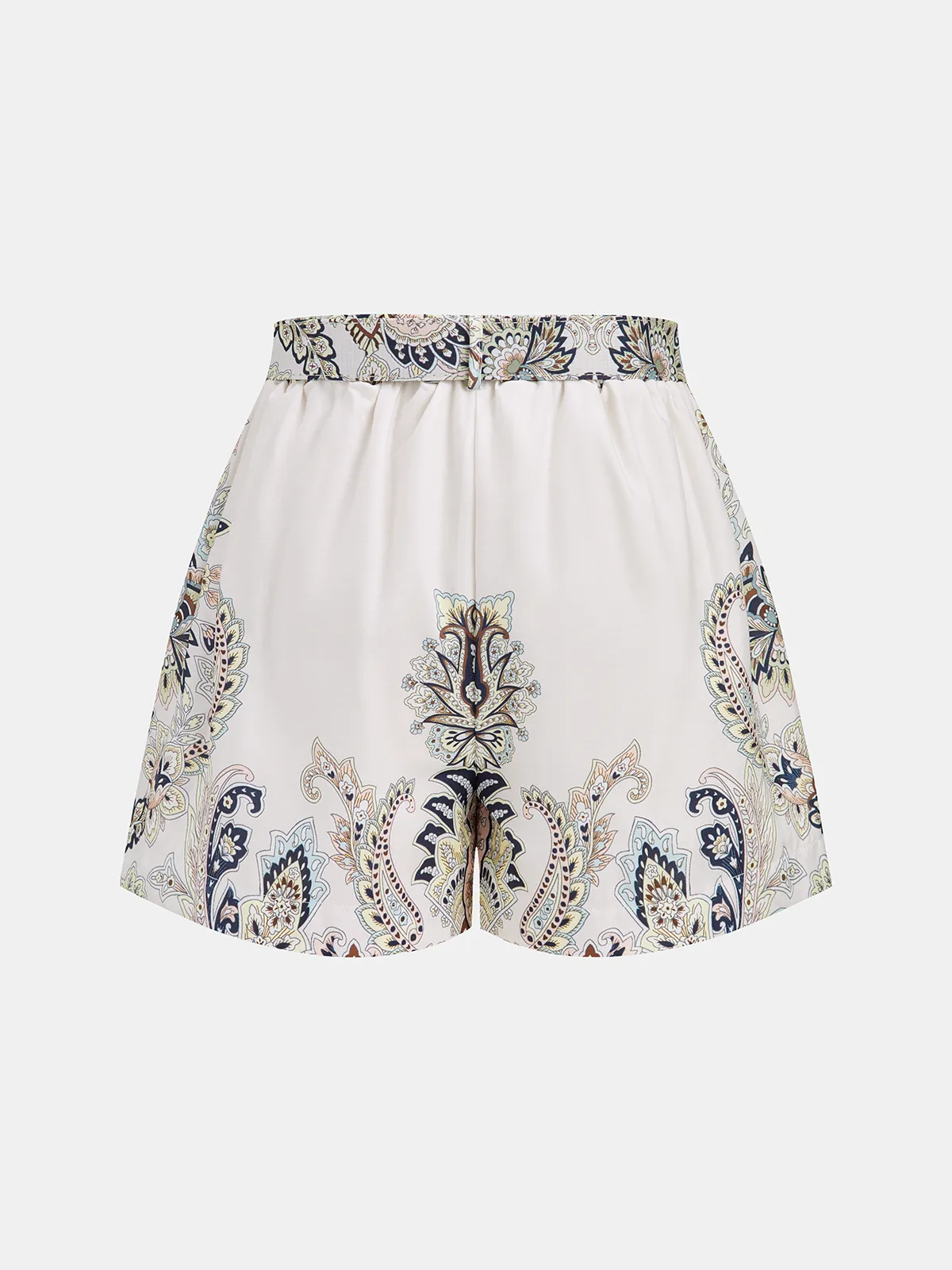 Linen Blend Paisley Print Belted Blouse & Shorts Set sold by COMMENSE product image thumbnail 5