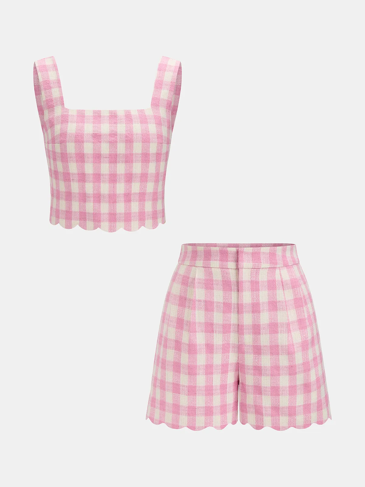 Gingham Scallop Hem Crop Top & Shorts Set sold by COMMENSE product image thumbnail 2