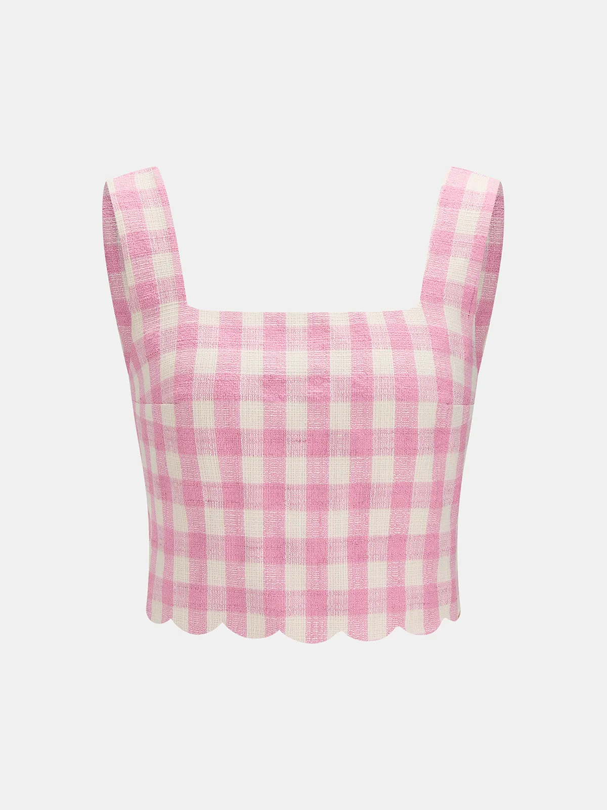 Gingham Scallop Hem Crop Top & Shorts Set sold by COMMENSE product image thumbnail 3