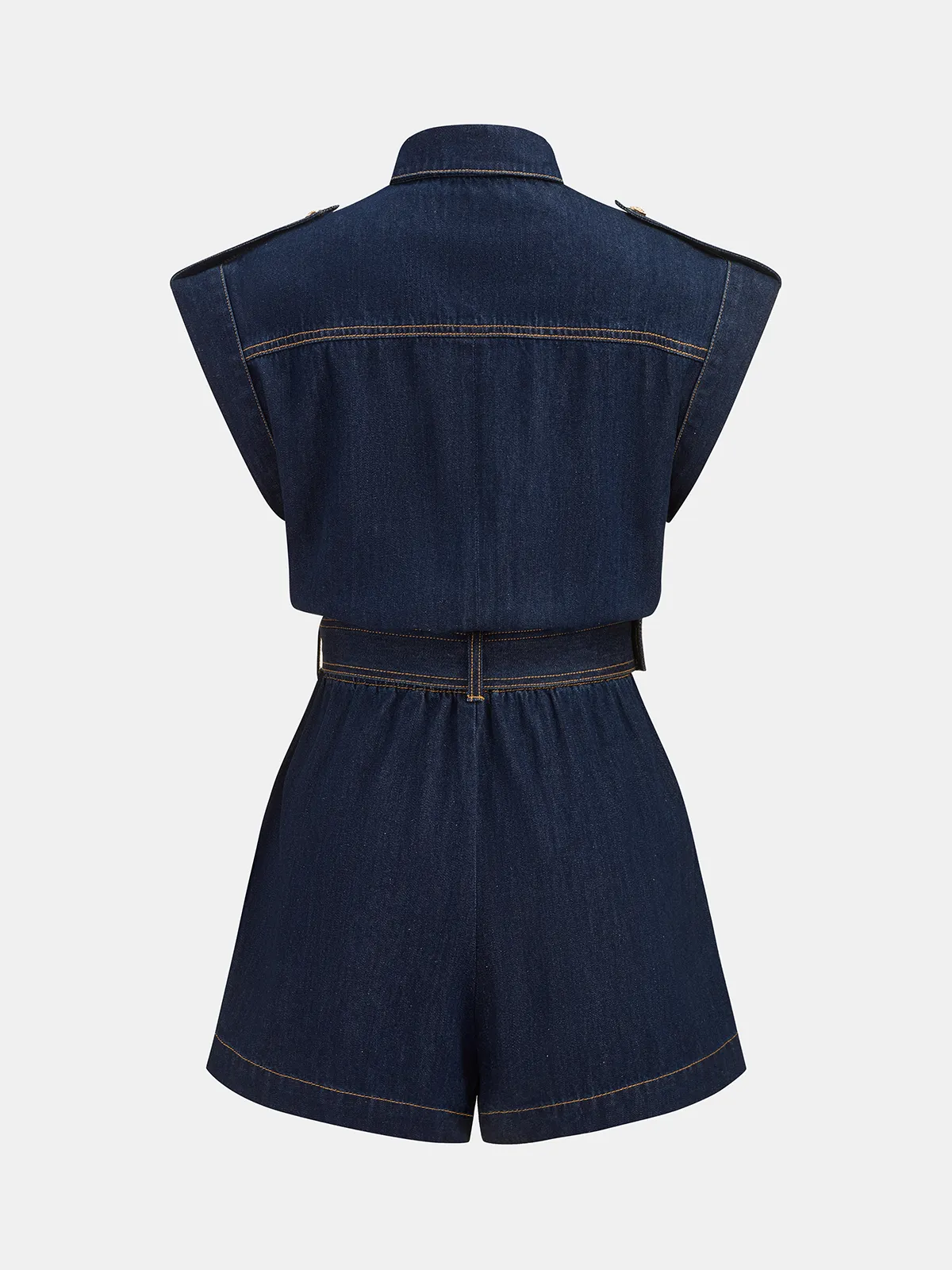 Belted Epaulet Denim Sleeveless Romper sold by COMMENSE product image thumbnail 2