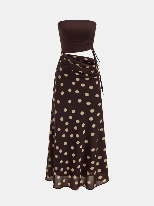 Polka Dot Cutout Waist Bandeau Maxi Dress made by COMMENSE